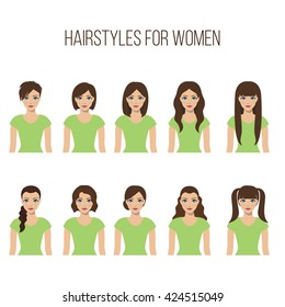 Set of hairstyles for women on a white background. Vector.