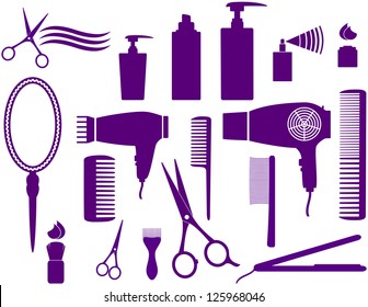 set of hairstyling isolated objects on white background