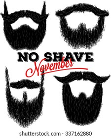 Set of hairy curly hipster beard drawings for No Shave November