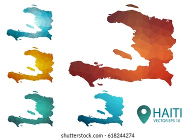 Set of Haiti maps. Bright gradient map of country in low poly style. Multicolored country map in geometric style for your infographics. Vector illustration eps 10.