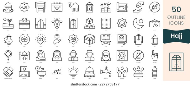 Set of hajj icons. Thin linear style icons Pack. Vector Illustration