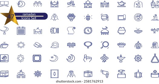 Set of hajj icons. Thin linear style icons Pack.