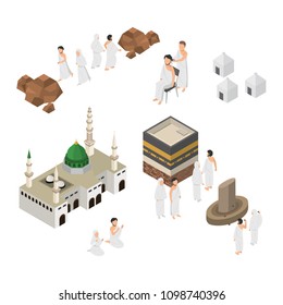 Set of Hajj Illustration, Pilgrimage in Mecca, Infographic on Flat Isometric Vector