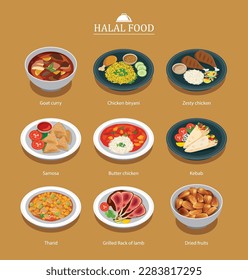 Set of halal food menu flat design.