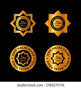 Set of halal food products labels, badges and logo design. Vector Halal sign certificate tag.