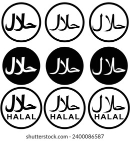 Set of Halal logo vector. Arabic and alphabet halal sign