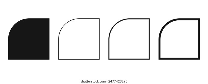 Conjunto de Formas de medio arco y marcos. Plantillas para invitación o tarjetas de felicitación, folletos de negocios, Anuncios de eventos o fiestas en forma de semiarco aislado sobre fondo blanco. Ilustración de contorno de Vector.