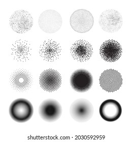 Set Of Half Tone Circles, Black And White Dot Design Elements, Stipple Effect. Vector Illustration Isolated On White Background, EPS 10