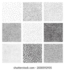 Set Of Half Tone Dot Background, Seamless Pattern. Hand Made Stipple Effect. Vector Illustration Isolated On White, EPS 10	