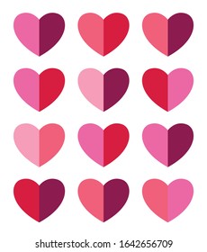 set halfhalf red pink hearts stock vector royalty free 1642656709 shutterstock