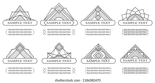 Set of half-round and triangular ornaments. Border made of lines. Geometric pattern. Semicircle shapes. Header place. Designer frames for 
invitations and holiday cards.