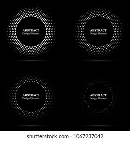 Set of halftone abstract dotted backgrounds for your design. Halftone effect vector pattern. Circle dots isolated on the black background. Vector abstract logo design element.
