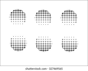 Set halftone abstract dotted circles on a white background