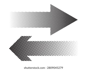 Set of halftone arrows. Vector dotted arrows. Left and right arrow icon set.