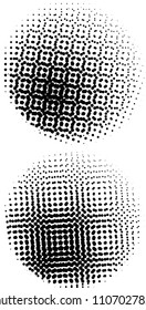 Set of halftone background. Isolated vector abstract  gradient, circle, design,  illustration, round, white and black, element, sphere, fitting figure, pentagon.