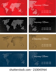 Set of halftone bussines cards with continents for design