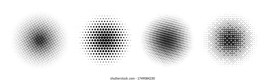 Conjunto de círculo de medio tono. Fondo del degradado vectorial vintage. Textura abstracta con partículas negras.