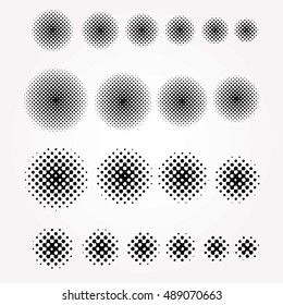 set of halftone circles, abstract background, vector illustration