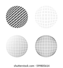 Set of Halftone circles isolated on the white background.Collection of halftone effect dot patterns.Sphere illustration.Abstract business symbol.Circular vector logo.Isolated black icon.