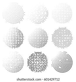 Set of Halftone circles isolated on white background.Collection of halftone effect dot patterns.Circle illustration.