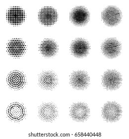 Set of Halftone circles isolated on 
white background.Collection of halftone 
effect dot patterns.Vector illustration.