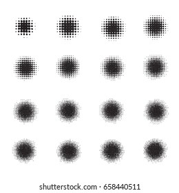 Set of Halftone circles isolated on 
white background.Collection of halftone 
effect dot patterns.Vector illustration.