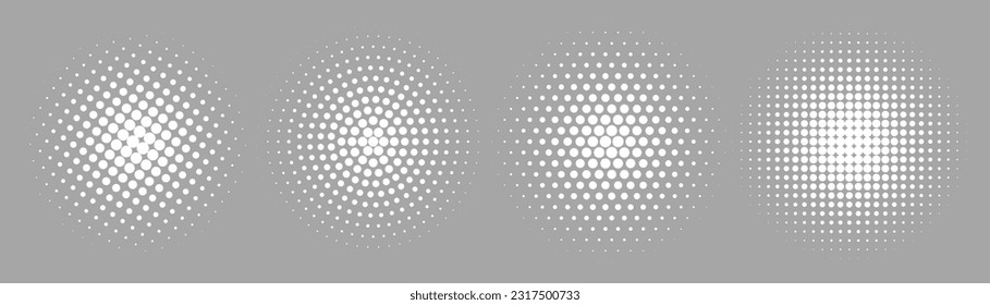 Conjunto de círculos de medio tono. Ilustración vectorial.
