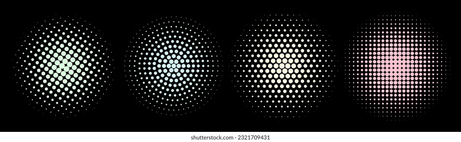 Conjunto de círculos de medio tono. Ilustración vectorial.