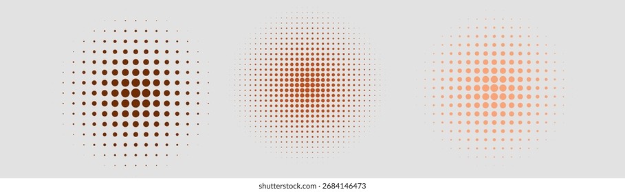 Conjunto de círculos de medio tono. Ilustración vectorial.