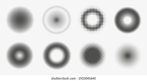 Set Of Halftone Circles.Dotted Round Shapes.