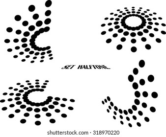Set of halftone circular black dots abstract logo design vector illustration on a white background