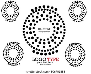 Set of halftone circular color dots abstract logo design vector illustration background