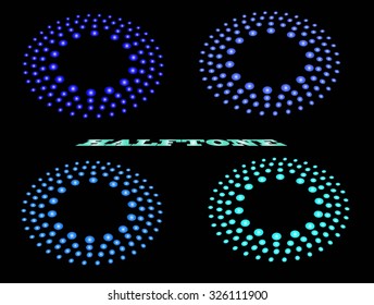 Set halftone circular colorful dots abstract logo design vector illustration on a black background 