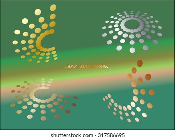 Set of halftone circular dots abstract logo design vector illustration the shades of copper patina background