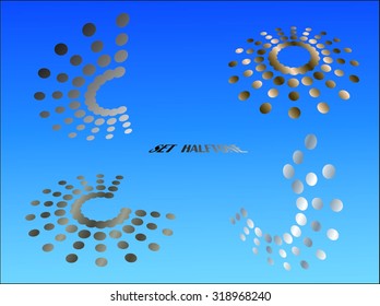 Set of halftone circular dots abstract logo design vector illustration the shades of blue background