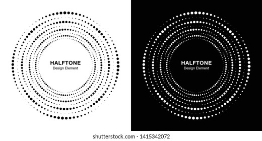 Set of Halftone circular dotted frame. Circle dots isolated on the white background. Logo design element for technology, medical, treatment. Round border using halftone circle dots texture. Vector. 