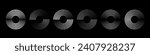 Set of halftone circular dotted frames, Minimalistic geometric logo. Circle dots texture isolated on black background. Vector abstract design element.