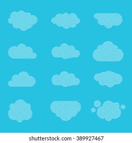 set of halftone clouds in the sky icons, illustration