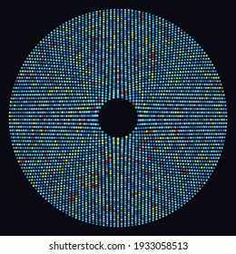 Conjunto de quadrados de cor de meio-tom em forma de círculo. Diferentes cores como mosaico.