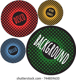  Set Halftone contrast comics red, blue, green, yellow vector background with space for text. Black cartoon records - halftone - use as a cover, background, souvenir card, design elements of collage. 