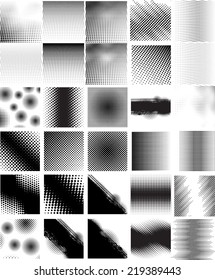 Set of halftone dots background. Grunge style. Vector design illustration.