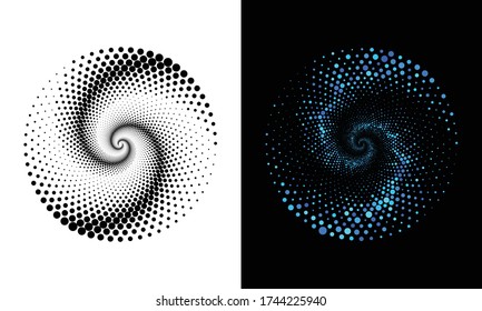 Set of halftone dots in circle form. Round logo or icon. Vector dotted frame as design element.