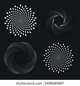 Conjunto de círculos de puntos de medio tono. Secuencia de Fibonacci - elemento de diseño