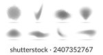 Set of halftone dots curved gradient pattern texture isolated on white background. Curve dotted spots using halftone circle dot raster texture collection. Vector blot half tone collection. 