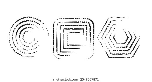 Conjunto de pontos de meio-tom curvos de textura de padrão de gradiente isolados no plano de fundo branco. Pontos pontilhados em curva usando a coleção de textura raster de ponto circular em meio-tom.