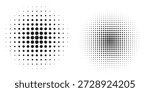 Set of halftone dots gradient pattern texture isolated on white background. Straight dotted spots using halftone circle dot raster texture.