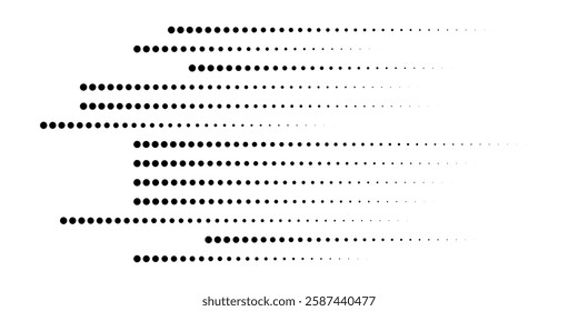 Set of halftone dots gradient pattern texture isolated on white background. Straight dotted spots using halftone circle dot raster texture. Vector blot half tone collection.