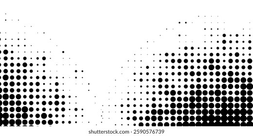 Set of halftone dots gradient pattern texture isolated on white background. Straight dotted spots using halftone circle dot raster texture. Vector blot half tone collection.	