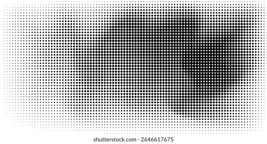 Set of halftone dots gradient pattern texture isolated on white background. Straight dotted spots using halftone circle dot raster texture. Vector blot half tone collection.
