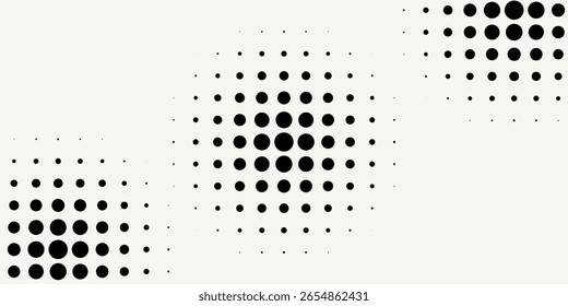 Set of halftone dots gradient pattern texture isolated on white background. Straight dotted spots using halftone circle dot raster texture. Vector blot half tone collection.